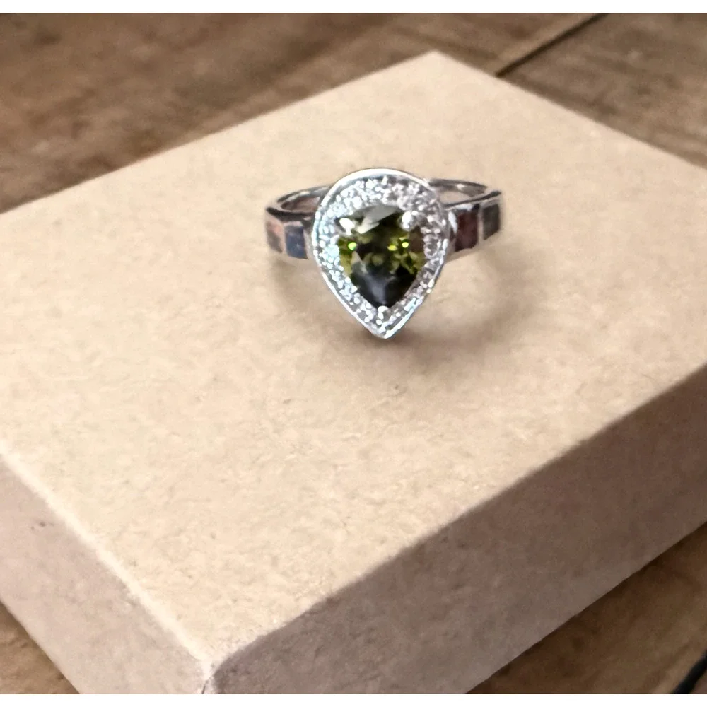 Sterling Silver 925 Peridot & Opal Inlay Ring Size 8